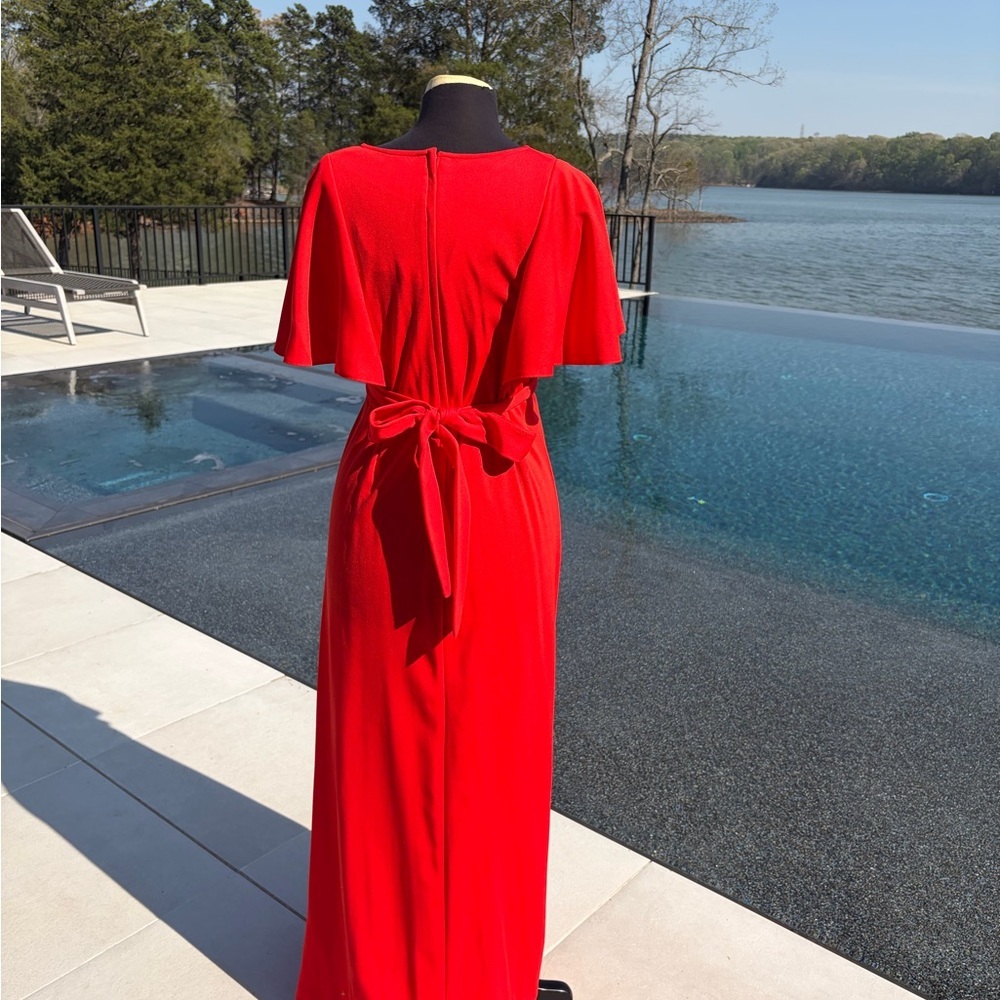 Vintage Red Maxi Dress Sears XS S Boho Empire Waist Tie Back Festival - Picture 2 of 5